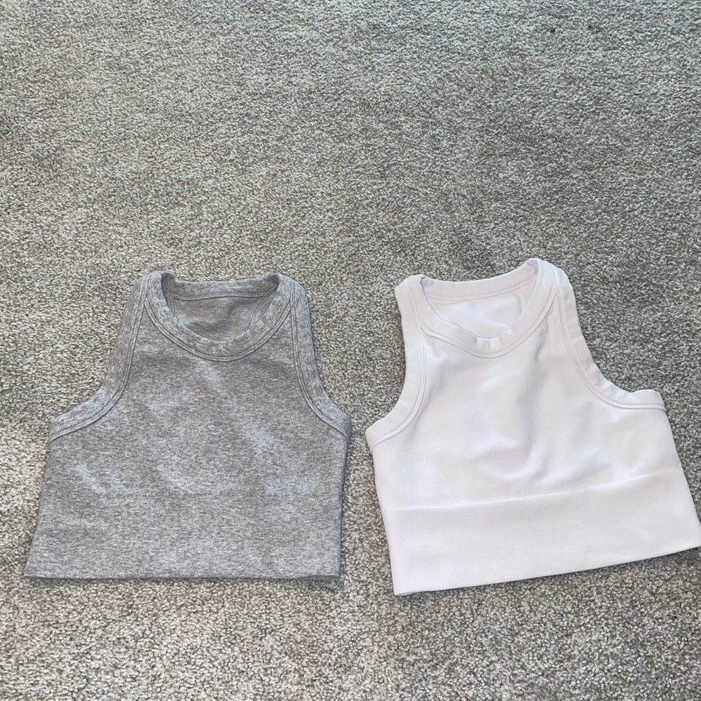 ALO Seamless Delight High Neck Bra Bundle White and Grey